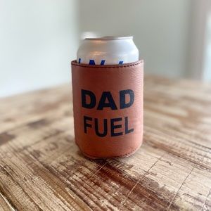 NWOT.  New Engraved Leather Koozie “Dad Fuel”